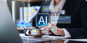Image of a woman on phone with AI image